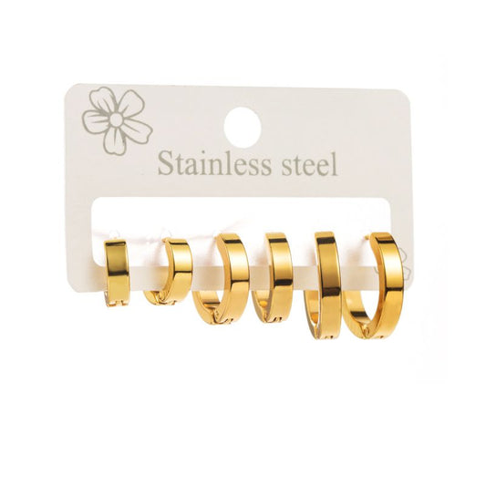 Sivara Thick Gold Circle Stainless Steel Earrings Set
