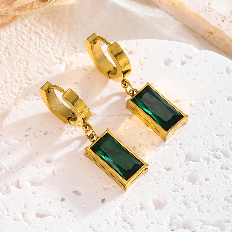 Sivara Fashion Set – Titanium Steel Square Diamond Earrings