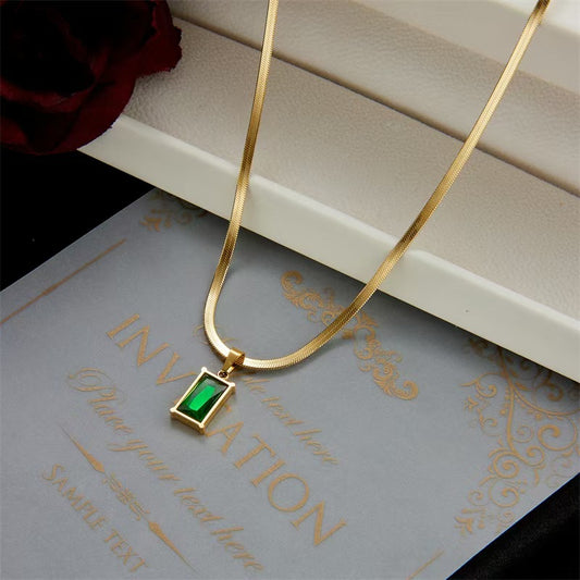 Sivara Emerald Diamond Cube Necklace – Titanium Steel