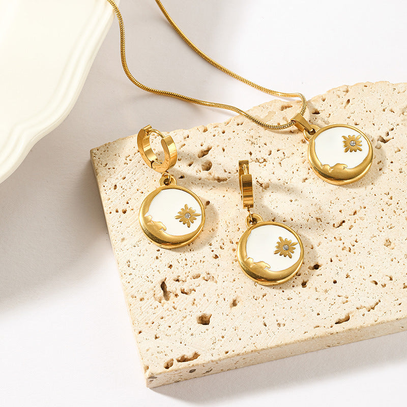 Sivara Gold Sun & Moon Round Necklace and Earrings Set