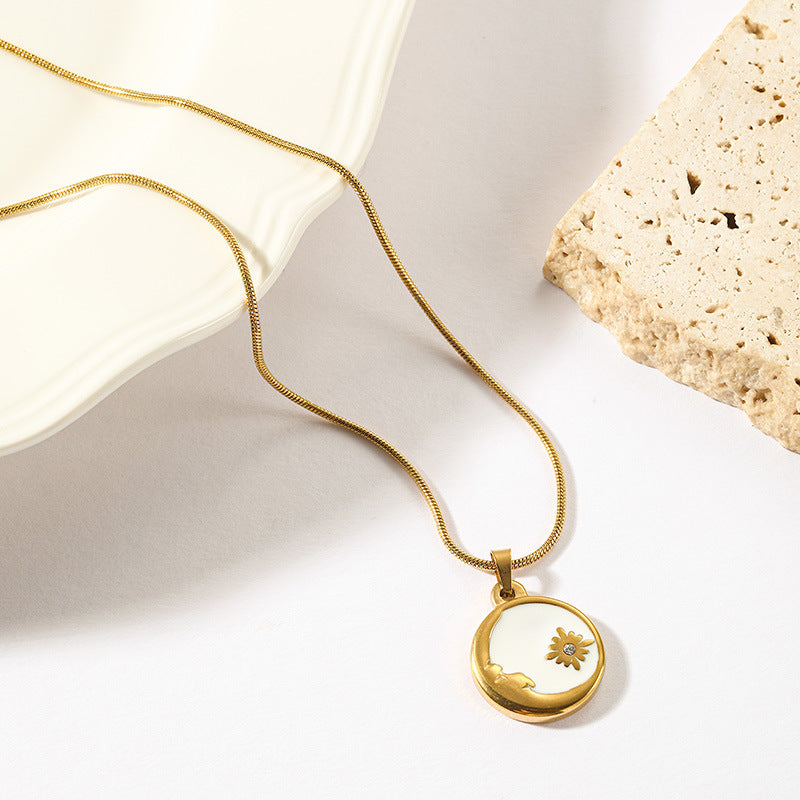 Sivara Gold Sun & Moon Round Necklace and Earrings Set