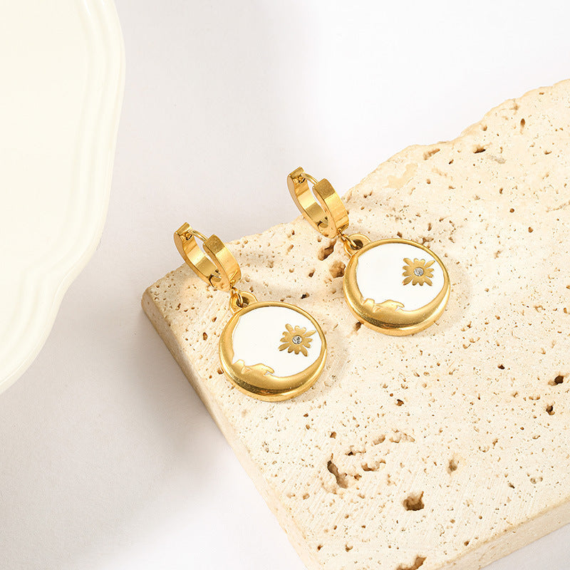 Sivara Gold Sun & Moon Round Necklace and Earrings Set