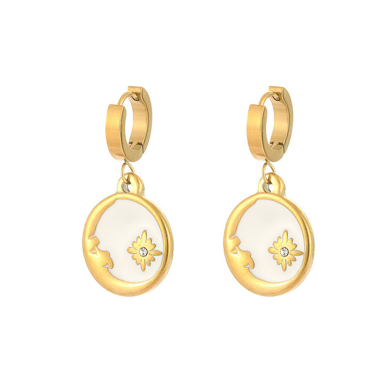 Sivara Gold Sun & Moon Round Necklace and Earrings Set