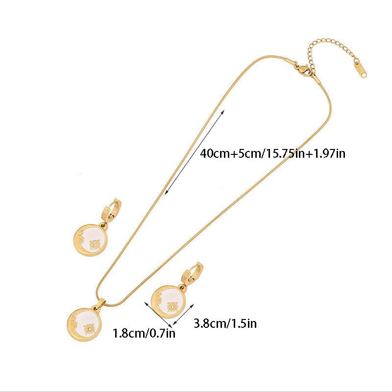 Sivara Gold Sun & Moon Round Necklace and Earrings Set