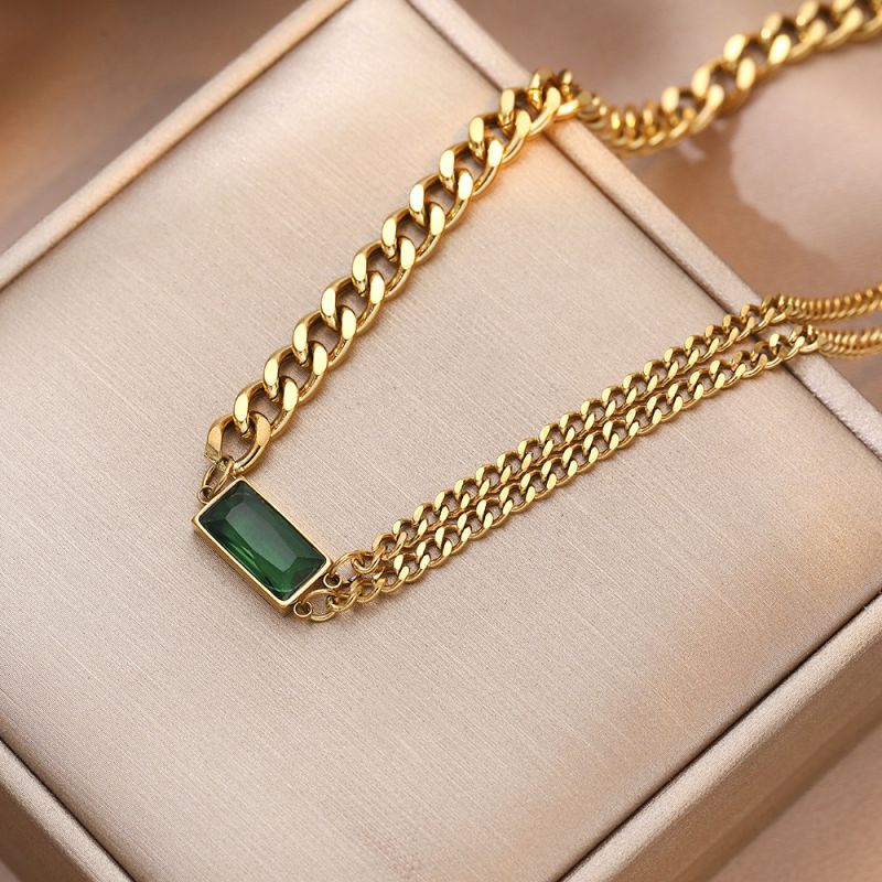 Sivara Gold Titanium Steel Square Necklace with Diamonds