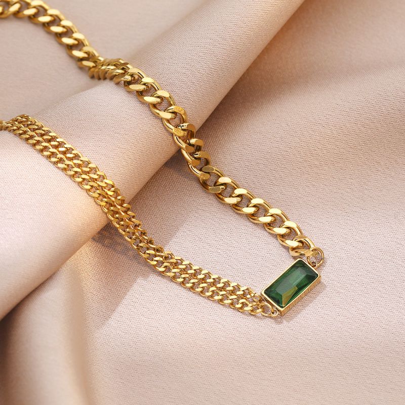 Sivara Gold Titanium Steel Square Necklace with Diamonds