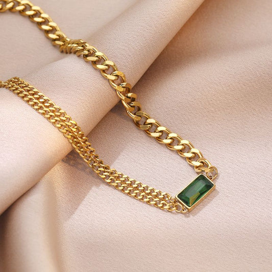 Sivara Gold Titanium Steel Square Necklace with Diamonds