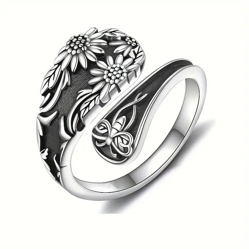 Sivara Silver Copper Flower Round Ring