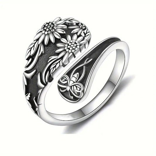 Sivara Silver Copper Flower Round Ring