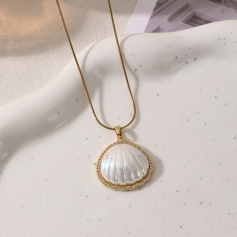 Sivara Gold Titanium Steel Inlaid Zirconium Shell Necklace