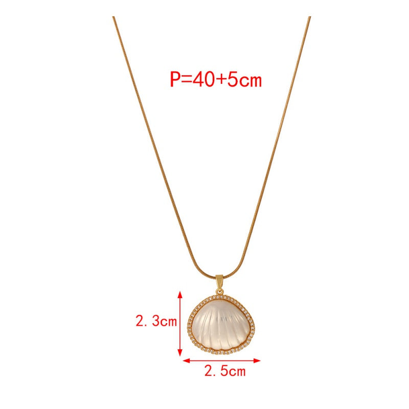 Sivara Gold Titanium Steel Inlaid Zirconium Shell Necklace