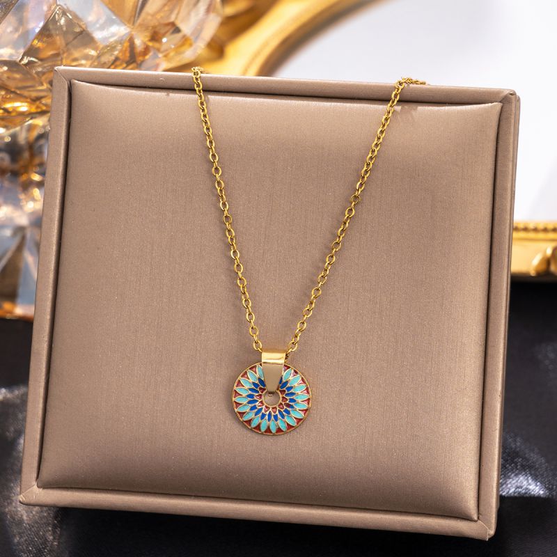 Sivara Gold Stainless Steel Printed Round Necklace & Earring Set