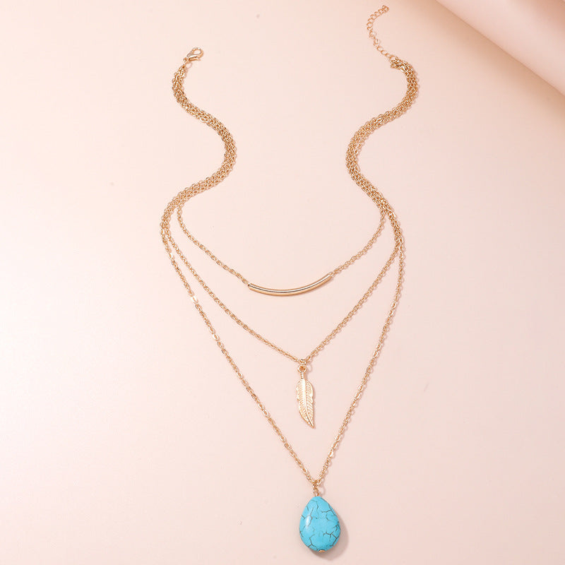 Sivara Feather & Turquoise Multi-Layer Necklace