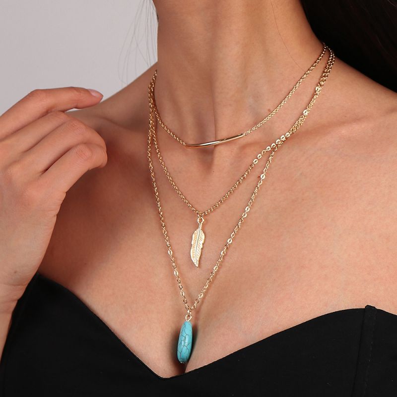 Sivara Feather & Turquoise Multi-Layer Necklace