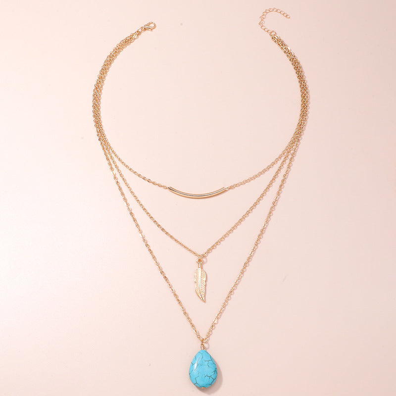 Sivara Feather & Turquoise Multi-Layer Necklace