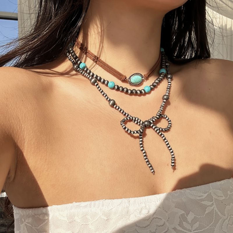 Sivara Geometric Beaded Bow Layered Necklace