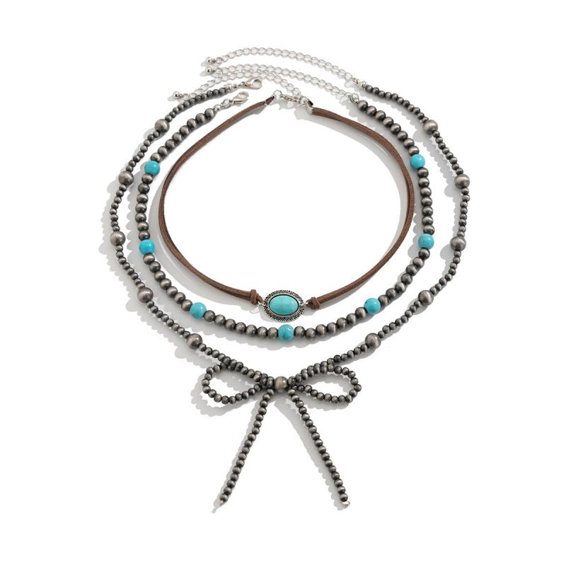 Sivara Geometric Beaded Bow Layered Necklace