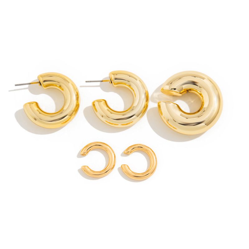Sivara C-Shape Chunky Earrings – Gold / Silver