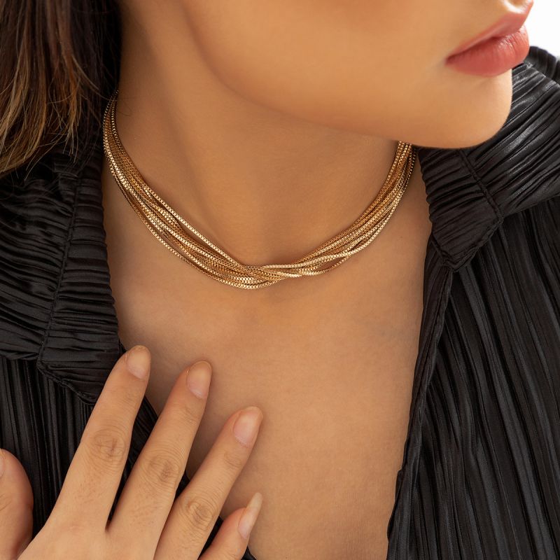 Sivara Gold Geometric Multi-Layer Chain Necklace