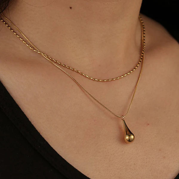 Sivara Gold-Plated Minimalistic Teardrop Layered Necklace