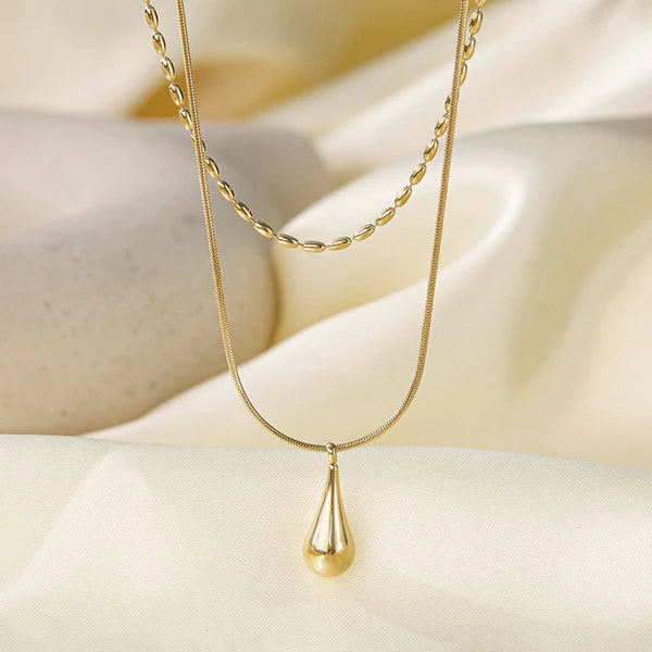 Sivara Gold-Plated Minimalistic Teardrop Layered Necklace