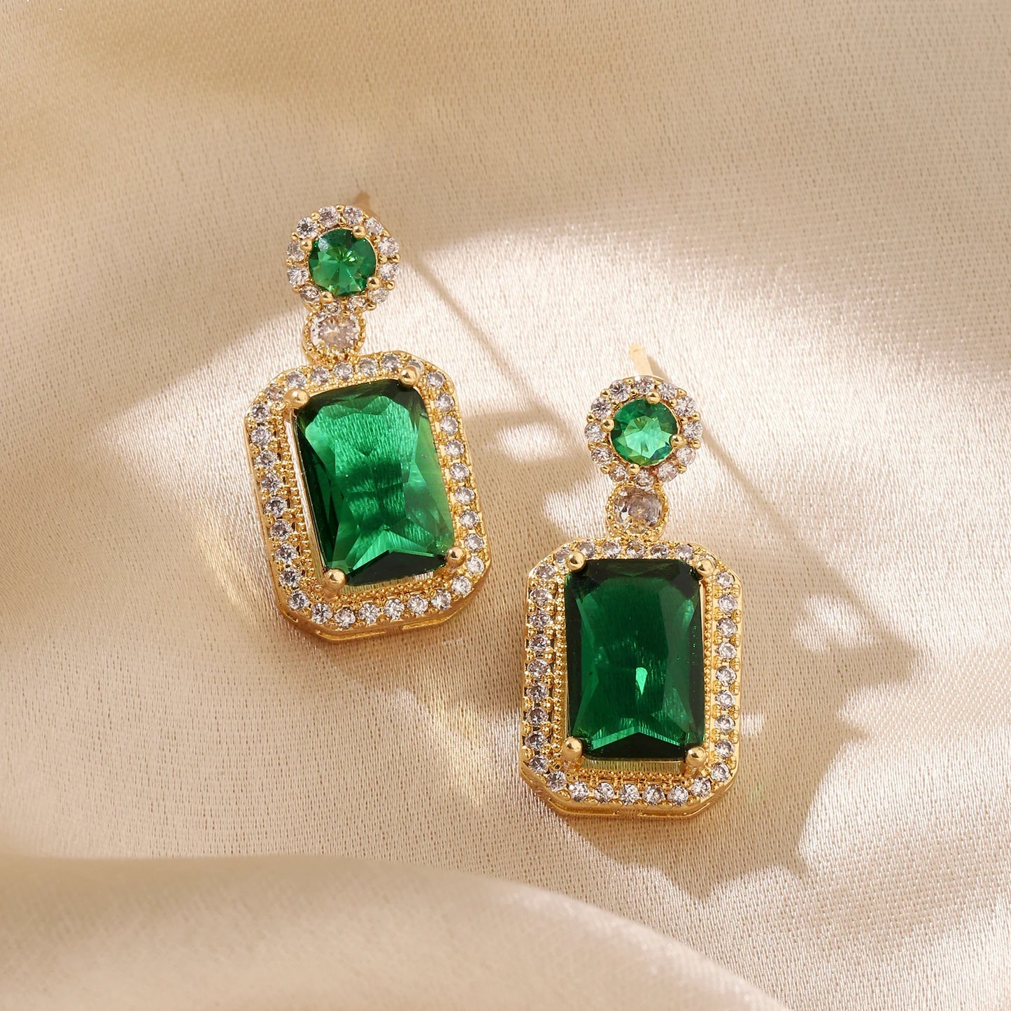 Sivara Emerald Glow Square Diamond Earrings