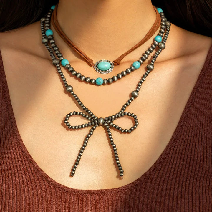 Sivara Geometric Beaded Bow Layered Necklace
