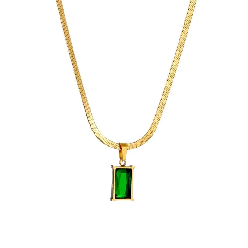 Sivara Emerald Diamond Cube Necklace – Titanium Steel