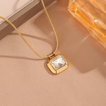 Sivara White Diamond Square Necklace – Gold Titanium Steel