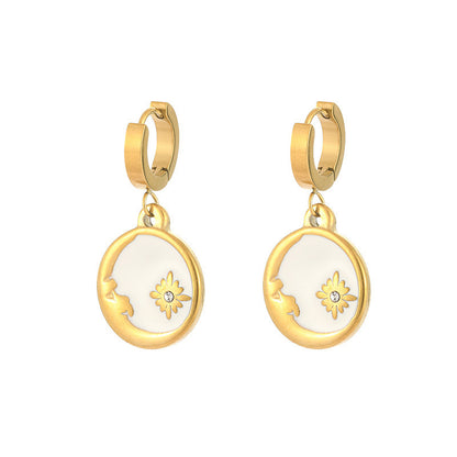 Sivara Gold Sun & Moon Round Necklace and Earrings Set