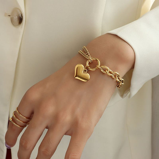 Sivara Gold Double Heart Titanium Steel Bracelet