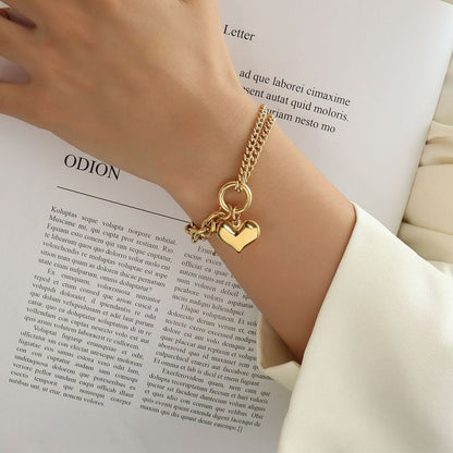 Sivara Gold Double Heart Titanium Steel Bracelet