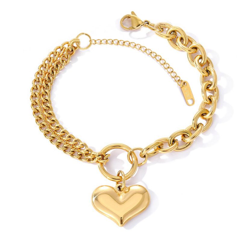 Sivara Gold Double Heart Titanium Steel Bracelet