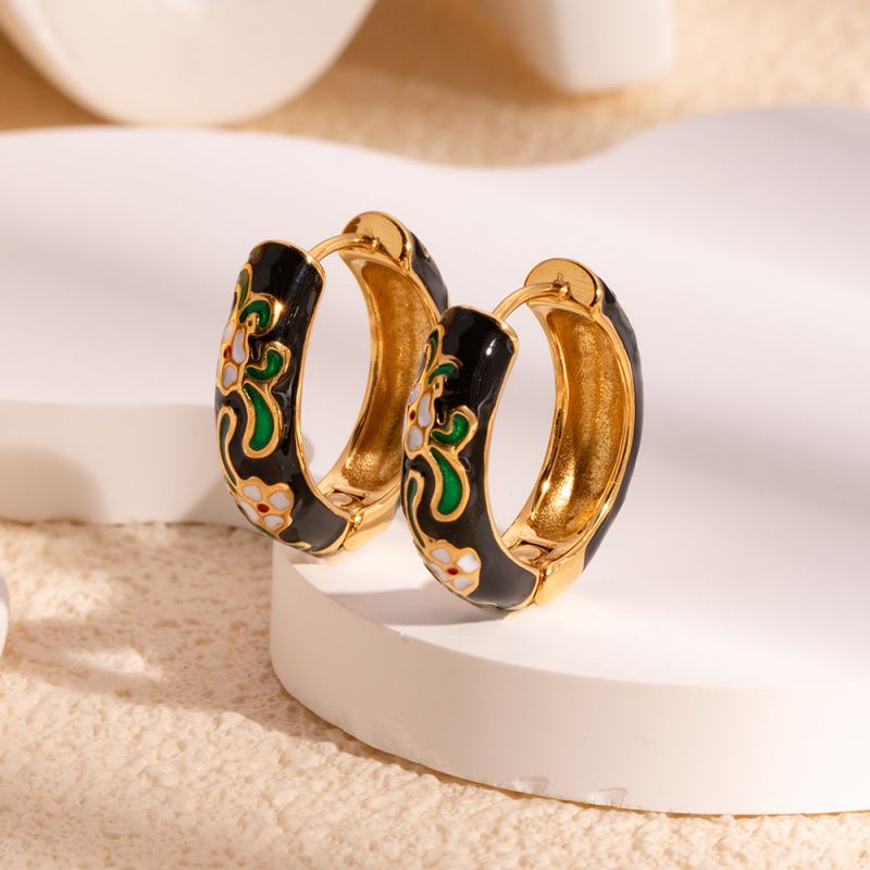 Sivara Gold Stainless Steel Printed Round Earrings