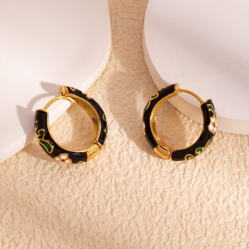 Sivara Gold Stainless Steel Printed Round Earrings