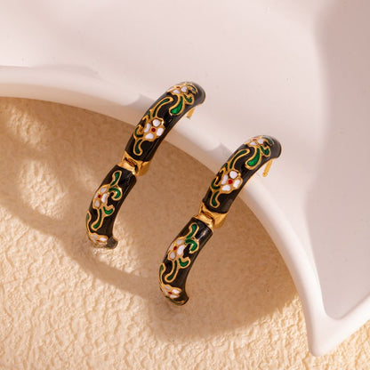 Sivara Gold Stainless Steel Printed Round Earrings