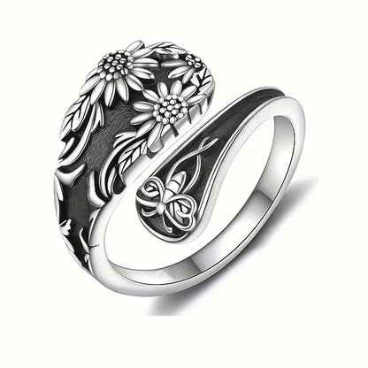 Sivara Silver Copper Flower Round Ring