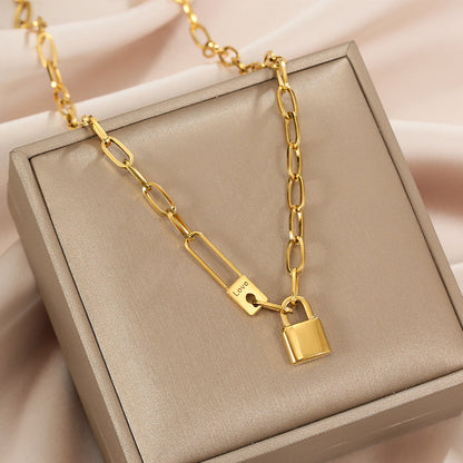 Sivara Gold Titanium Steel Lock Necklace