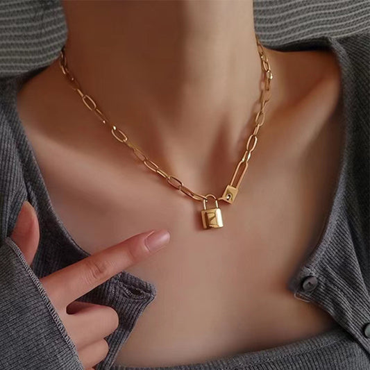 Sivara Gold Titanium Steel Lock Necklace