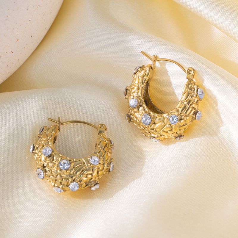 Sivara Gold Titanium Steel Oval Earrings with Diamonds