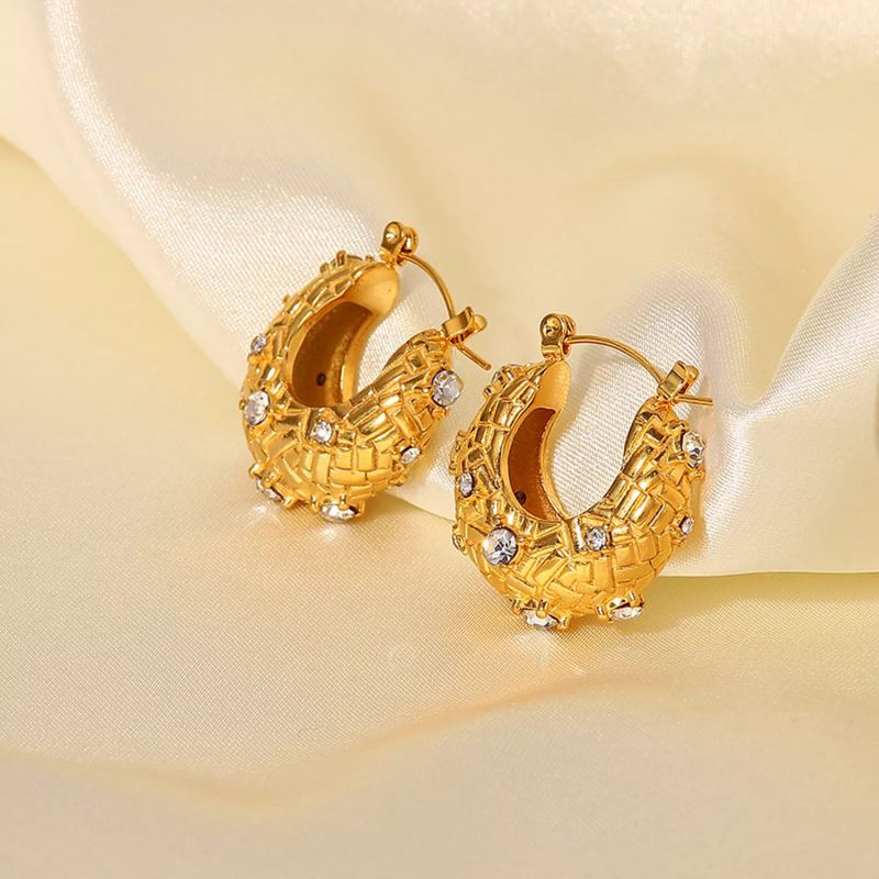 Sivara Gold Titanium Steel Oval Earrings with Diamonds