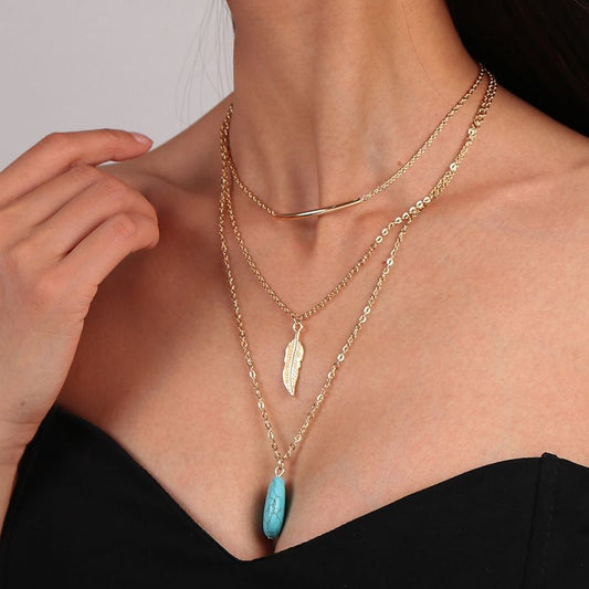 Sivara Feather & Turquoise Multi-Layer Necklace