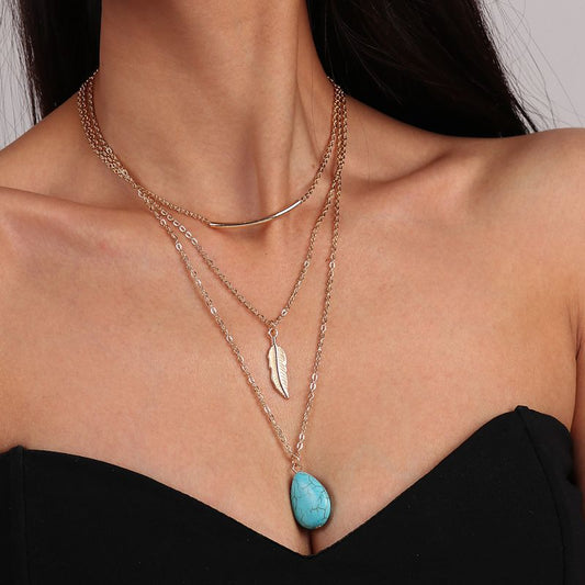 Sivara Feather & Turquoise Multi-Layer Necklace