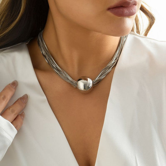 Sivara Geometric Ball Multi-Layer Chain Necklace – Gold & Silver