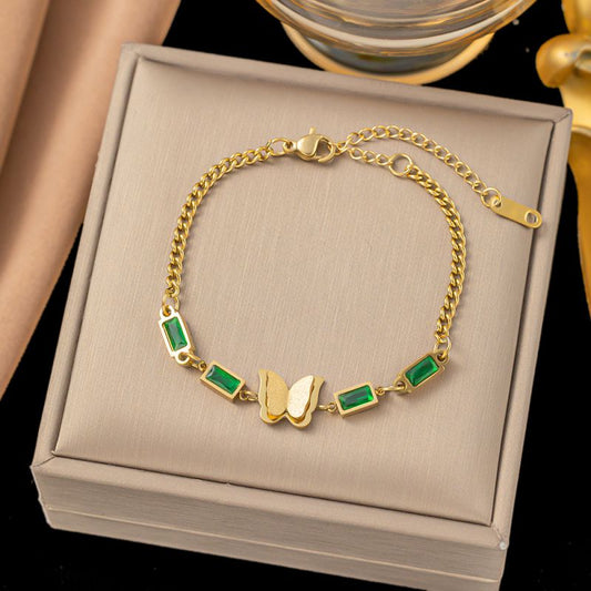 Sivara Gold Butterfly Bracelet – Titanium Steel with Square Diamonds