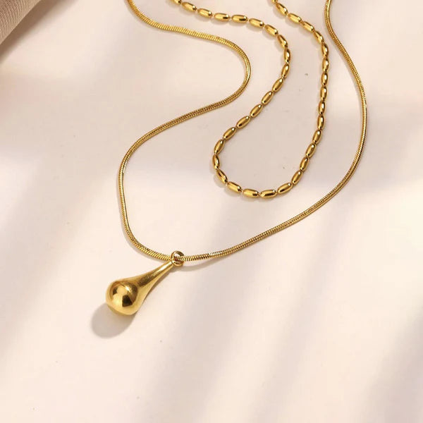 Sivara Gold-Plated Minimalistic Teardrop Layered Necklace