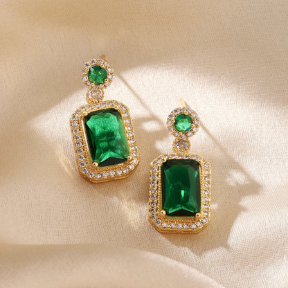 Sivara Emerald Glow Square Diamond Earrings